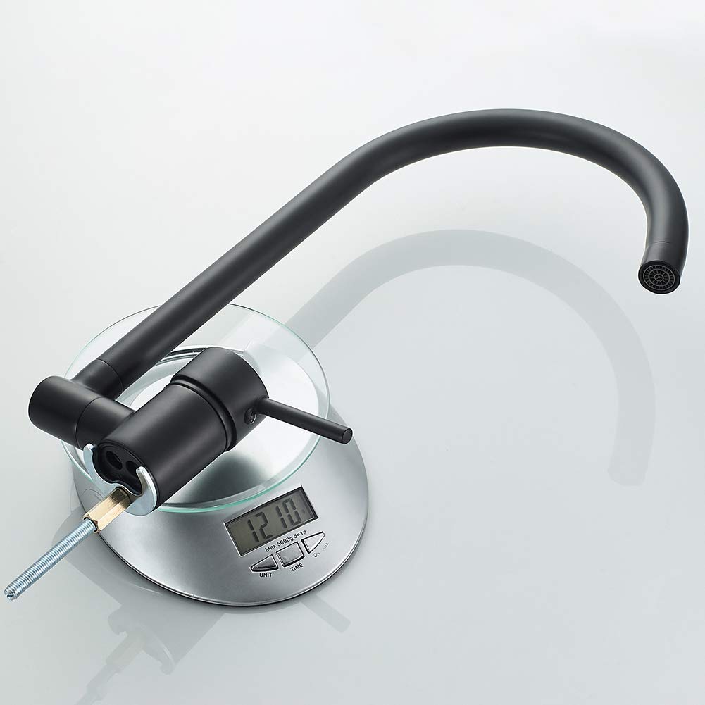 Ibergrif Grifo Cocina Fregadero Negro, Giratoria 360° y plegable 90°, Torneira Cozinha Agua Fría Y Caliente, Válvula Ahorradora, latón, para Fregadero de un Orificio, Fácil Instalación