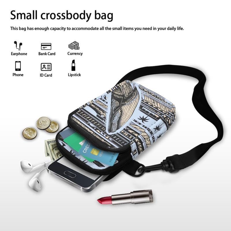 Image of Hawaiian Tribal Small Crossbody Bags for Women Cell Phone Bag Purse, Sea Turtle Zipper Sling Purses Shoulder Bag