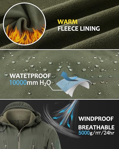 NAVEKULL Men's Tactical Jacket Waterproof Softshell Fleece Lined Hooded Coats Outdoor Hiking Windbreaker - Image 5