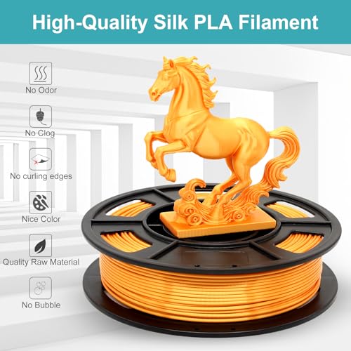 Image of Silk PLA Filament 1.75mm Gold 250g, Shiny 3D Printer Filament Dimensional Accuracy + /- 0.02mm, 250g Spool Fits for Most FDM 3D Printers