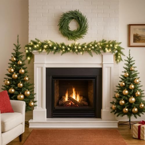 1.8M/6FT Christmas Garland with Lights, Christmas Garlands for Fireplace Stairs PE Artificial Wreath with 50 LED Lights for Xmas Tree Front Door Home Holiday Decor
