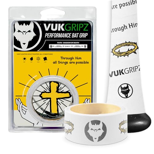VukGripz Faith Baseball Bat Grip Tape - Non Sticky Friction Based Moisture Wicking Vibration Reducing Baseball Bat Tape Grip Reusable All Weather Softball Handle Wrap USA-Made (Through Him)