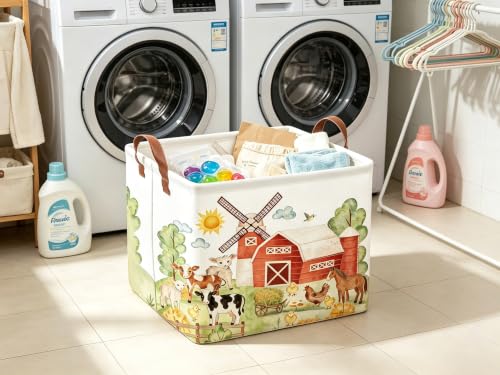 Image of FXOLCSHE Farm Basket,Nursery Hamper,Waterproof folding laundry basket,Horse Gift Baskets,Baby Laundry Hamper,Kids Room decor(Farm)