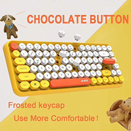 Tastiera Bluetooth Wireless, Simpatica Tastiera compatta Mini a 84 Tasti, Tecnologia di connessione Bluetooth Wireless a 2,4 GHz, Retro keycap Rotondo ABS, Pannello Opaco, Design ergonomico(Giallo)