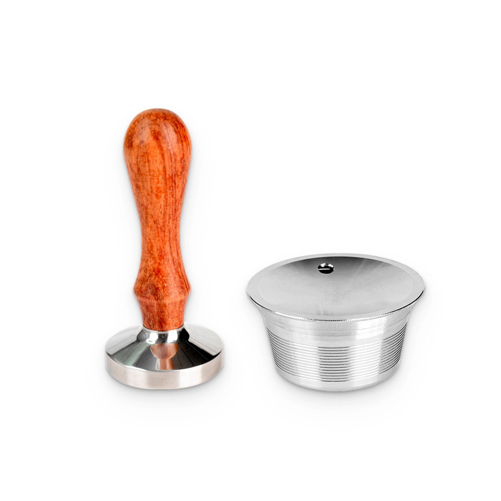 Jazuaiao Leakproof Espresso Pods Cup & Tamping Tool, Stainless Steel Wood Texture Design for Commercial Coffee Machines Coffee Pods Replacement