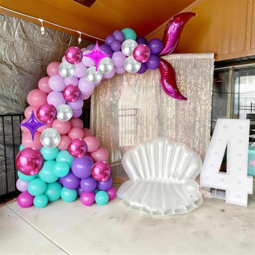 Image of Pink Purple Blue Balloons, 62 Pcs 12 Inch Hot Pink Purple Teal Latex Balloons Violet Turquoise Silver Helium Balloon with Star Foil Balloon for Kids Magic Theme Mermaid Cartoon Birthdays Baby Shower