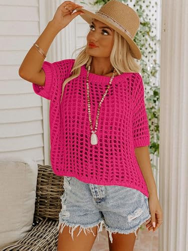 Image of Crochet Tops for Women Off The Shoulder Beach Coverup for Swimsuit Oversized Hollow Out Summer Tops