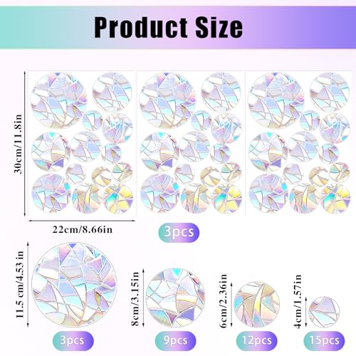 39 Stück Prism-Fenster-Abziehbilder PVC Anti-Kollisions-Aufkleber Vogelschutz Regenbogen Fensterfolie Kreisförmig Sonnenfänger Sticker Dekoration für Stoppt Vögel Türfenster Esszimmer Schlafzimmer