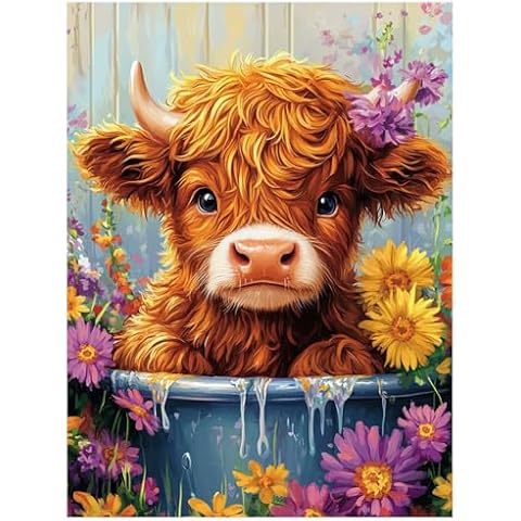 Mandun Cow Paint by Numbers for Adult, Highland Cow Paint by Numbers Kit for Adults Beginners, DIY Acrylic Paint by Number on Canvas for Home Wall Art Decor 16x20 Inch Cover