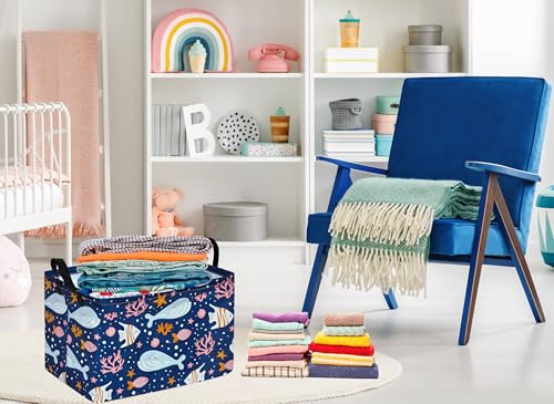 Image of Rectangle Gift Storage Basket Home Shelf Storage Basket Organizer Box Clothes Laundry Hamper Nursery Basket Laundry Basket with Handles (Whale)