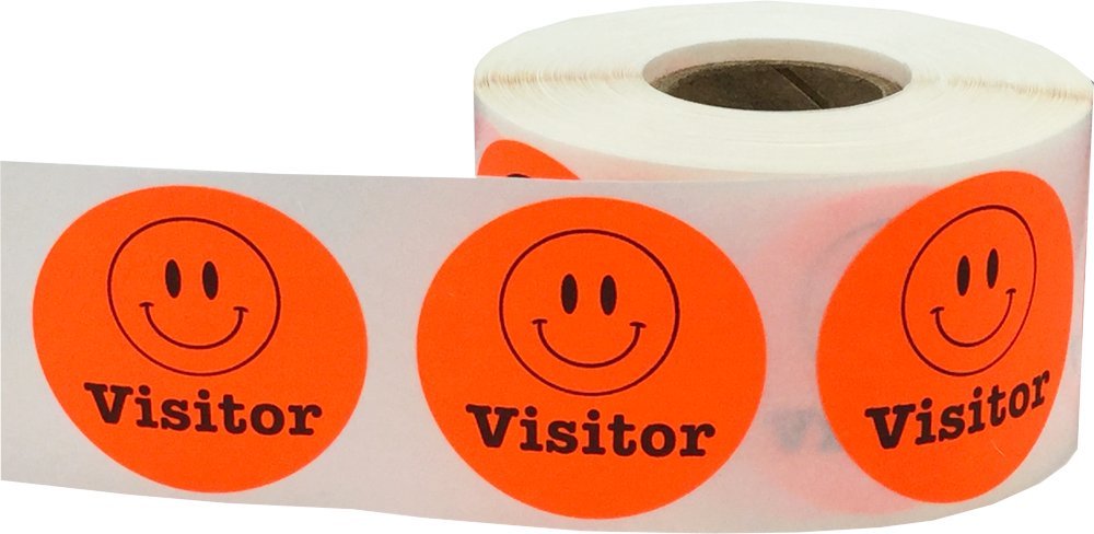 Amazon.com : Happy Face Visitor Labels Fluorescent Red 1 1/2 Inch
