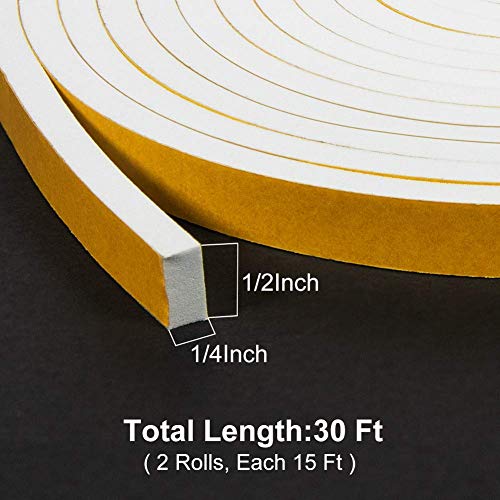 1 Inch Low Density Foam Seal Tape+1/2 Inch High Density White Door Weather Stripping, Window Ac Insulation Neoprene Rubber Seal Strip Foam Gasket #TOP2