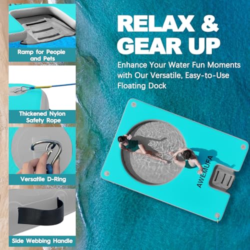 Image of Inflatable Floating Dock with Mesh Water Hammock with Ramp