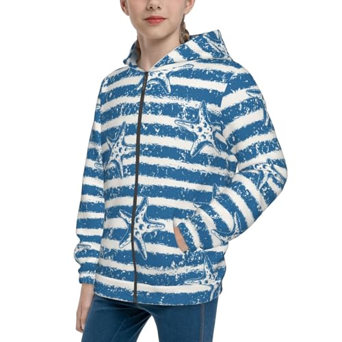 Ocean on Striped Kid Hoodies Boys Zip Up Sweatshirts Girls Pullover with Pocket