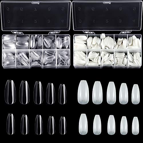 1000 Pieces Clear/Natural Acrylic Nail Tips Artificial False Nails French Nail Tips with Box for Nail Salons and DIY Nail Art at Home, 10 Sizes(Ballerina Coffin Nails)