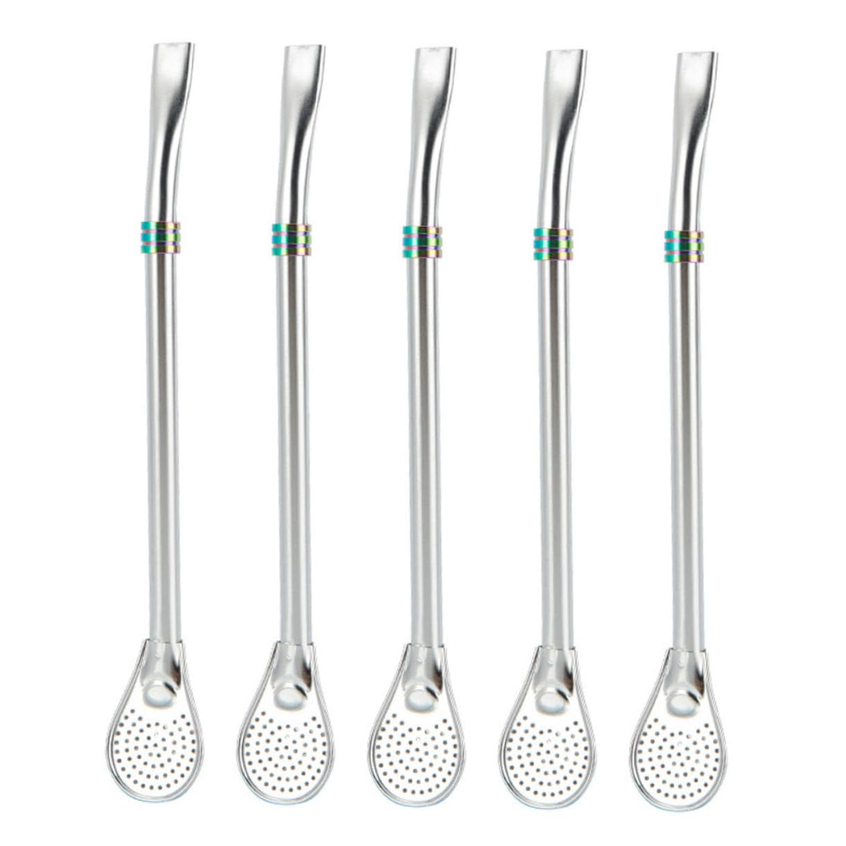 HOLIDYOYO 5pcs Filter Straw Spoon Desert Spoon Cocktail Bar Spoon Tea Filters Spoon Straws Cocktail Mixing Spoon Stirrers for Mixed Drinks Dessert Spoons Filtering Spoon 304 Stainless Steel