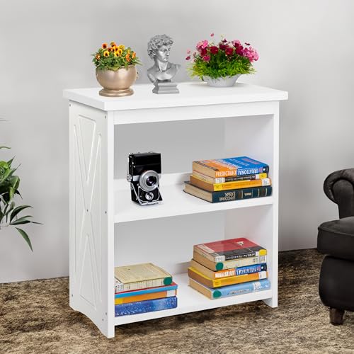 Image of Rustic Bedside Table with Storage Shelf, Wood End Table for Bedroom & Living Room, Narrow Farmhouse Side Table, Modern Nightstand for Bedroom, Living Room and Office (White)