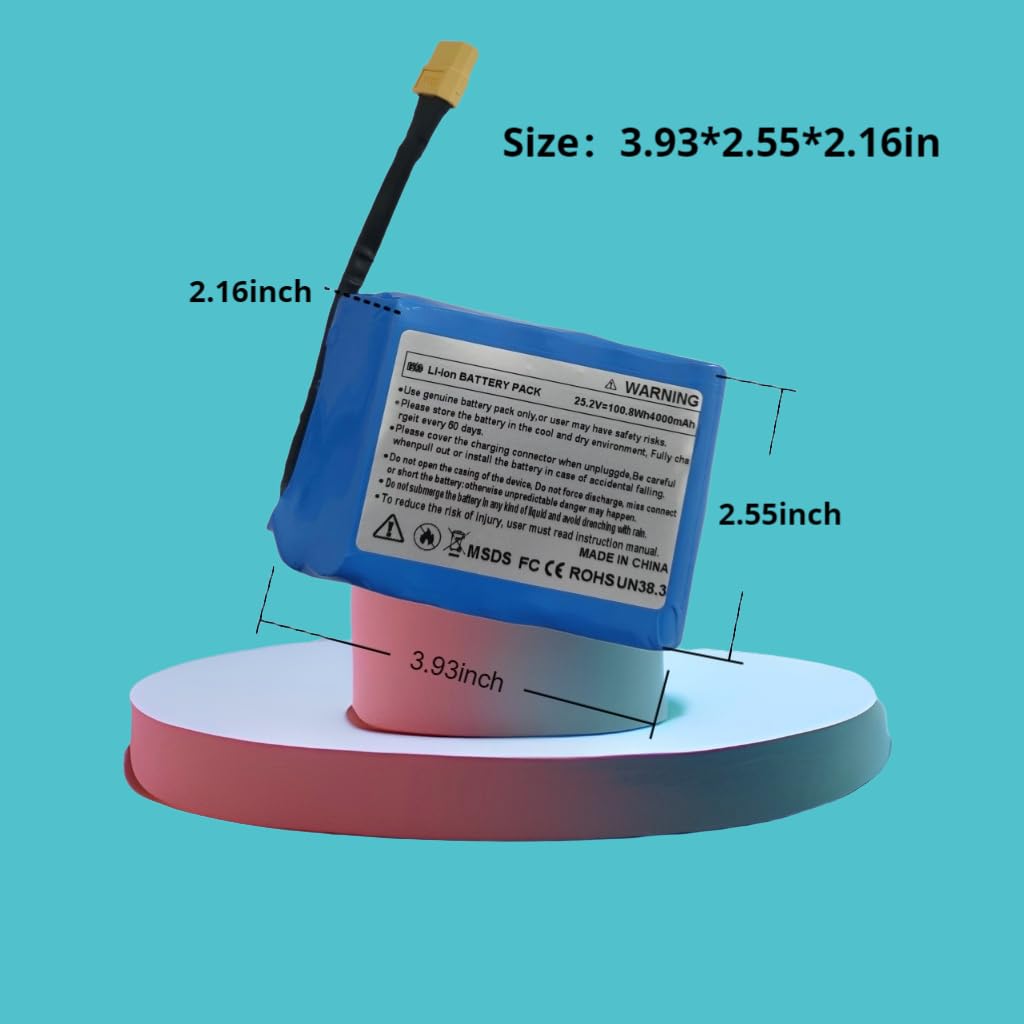 4000mAh 25.2V Li-ion Hoverboard Battery Replacement, Compatible with 42V Units, XT60 SL60 Plugs