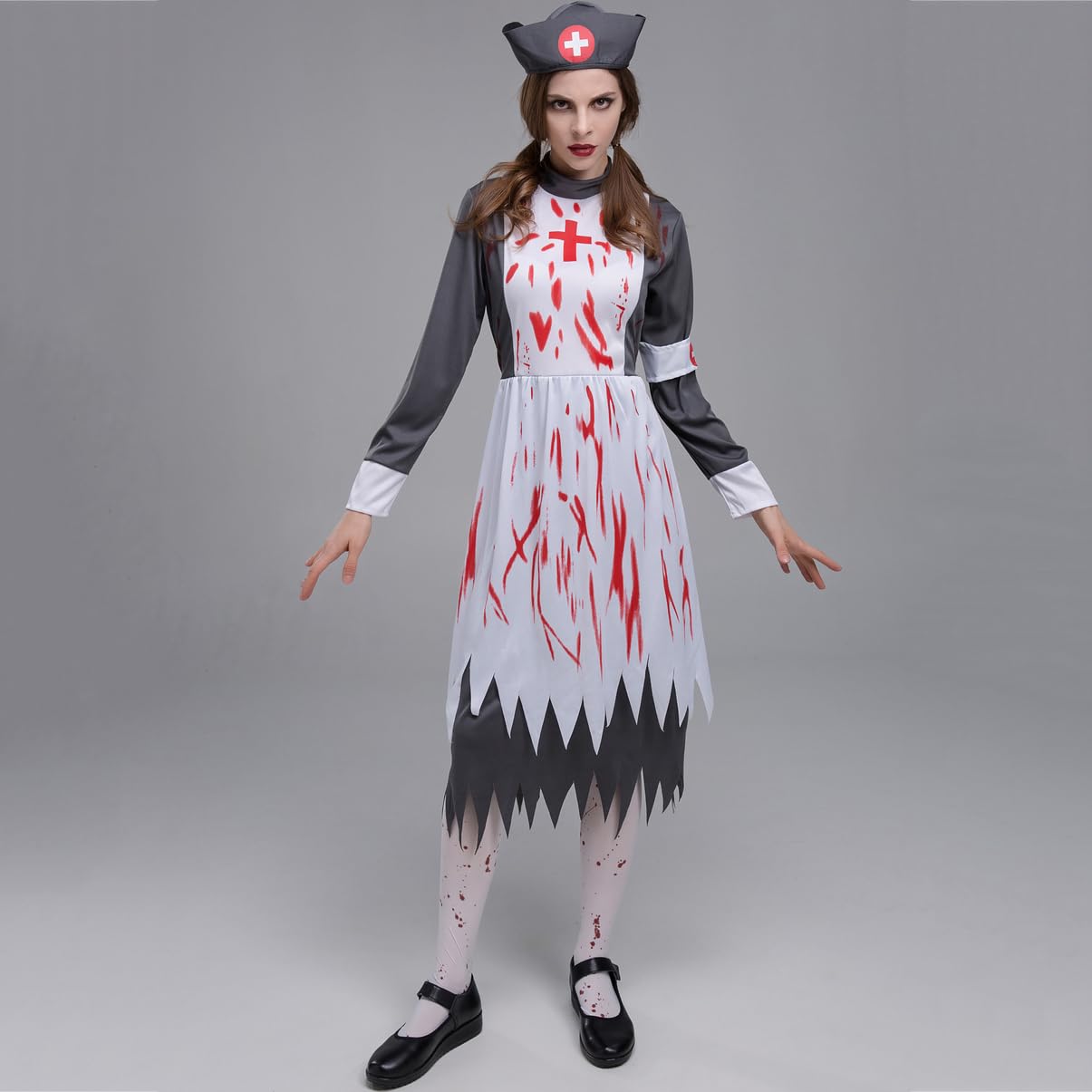 Disfraz De Enfermera con Estampado De Terror De Halloween, Accesorios De Cosplay De Zombi para Adultos
