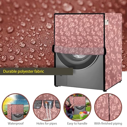 Image of Waterproof & Dustproof Top Front Load Washing Machine Cover for 6 kg 6.5 kg 7kg & 7.5 kg Compatible for IFB LG Samsung Whirlpool Bosch Haier (LEAF PEACH)