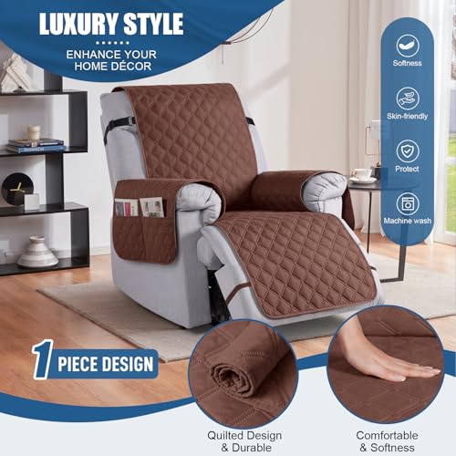Image of TAOCOCO 100% Waterproof Recliner Covers, Reversible Recliner Couch Cover for Reclining Chair, Washable Couch Protector for Pets Kids (1 Seater 22 inch, Coffee)