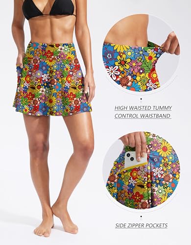 Image of Kayrth Women's High Waisted Swim Skirt with Zipper Pockets Tummy Control Bathing Suit Swimsuit Tankini Bottoms