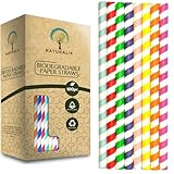 Naturalik 100-Pack Extra Durable Paper Straws Biodegradable (Multicolor, 100pc)