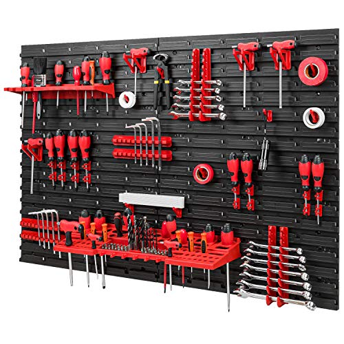 PAFEN Sistema de almacenamiento – 1152 x 780 mm – Estantería de pared con soportes para herramientas – Juego de 38 accesorios para pared perforada de taller mix108