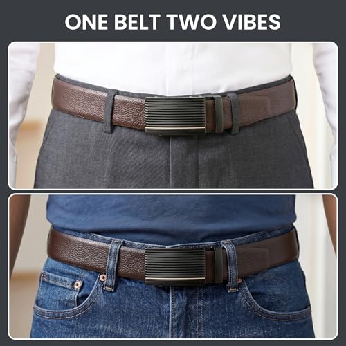 Image of THE MEN THING Mens Genuine Leather Belt | 2 in 1 Reversible (Brown & Black) (1 Pc.) - LUXORIC