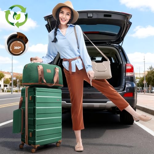 Image of Hoteel Luggage Sets 3 Piece, 4-Year Warranty, Carry-On Luggage with Dual-Spinner Wheels, ABS Hard Shell Suitcase with TSA Locks, 20 Inch Lightweight Luggages for Travel, Dark Green(20IN /DB /TB)