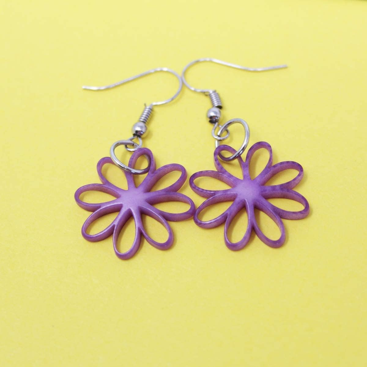 Tagua Earrings Flowers in Lilac Handmade Fairtrade, Lightweight by Florama Natural Jewelry