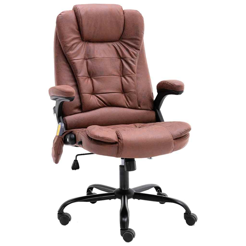 Sedia da ufficio con funzione massaggiante e funzione riscaldante, marrone chiaro, effetto camoscio, ergonomica, regolabile in altezza, con ruote, sedia girevole per ufficio in casa e studio