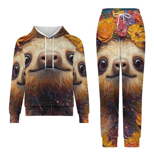 Boys Girls Clothes Hoodies Sweatshirt Pants Set 2 Pieces Fall Winter Outfits, Sloth Hippie Painting4