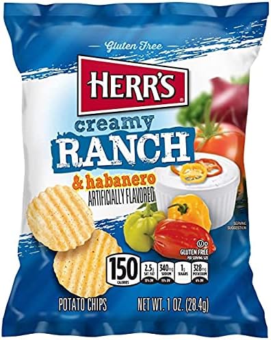 herrs Herr Foods Creamy Ranch Habanero Potato Chips, 1 Ounce -- 7 Pack