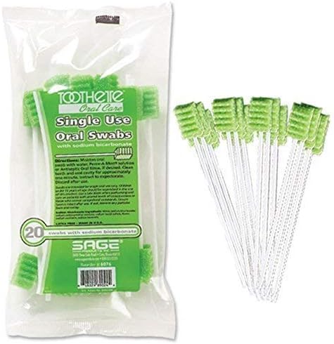 Stryker – Sage Toothette Plus Single Use Oral Swabs – With Sodium Bicarbonate – 1,000 Swabs (50 bags of 20) – Disposable dental swabs with long handle