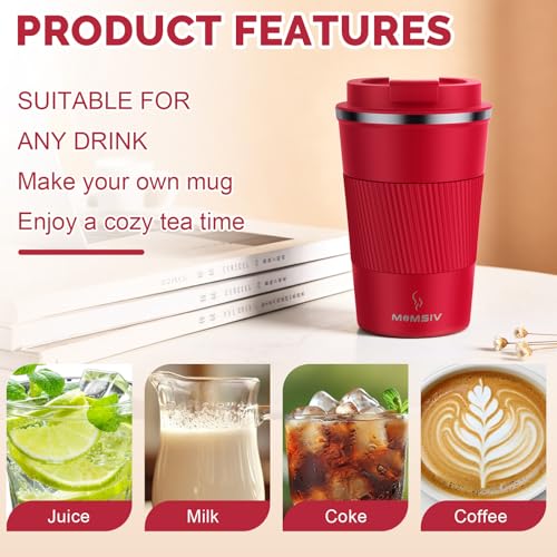Image of MOMSIV 12oz Travel Mug, Insulated Coffee Cup with Leakproof Lid, Vacuum Stainless Steel Double Walled Reusable Tumbler for Hot and Cold Water Coffee and Tea