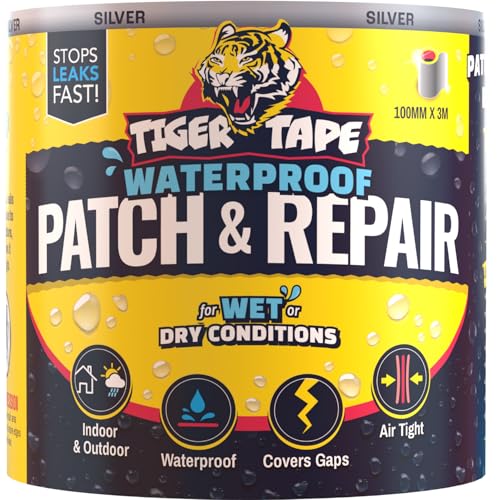 Tiger Tape® Emergency Self-Fusing Plumbers Repair Tape – Waterproof, Self-Amalgamating & Self-Bonding – Stops Leaks Fast | Ideal for Plumbing, Electrical, Automotive & Marine Use (Silver)