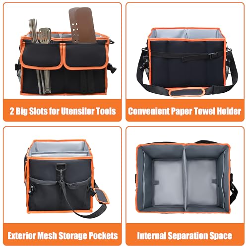 Amerbro Large Grill Caddy with Paper Towel Holder - BBQ Caddy Organizer for Utensil, Condiment - Easy Carry Picnic Caddy - Griddle Caddy for Camping, Travel, RV - 600D Waterproof Oxford Fabric - Image 5