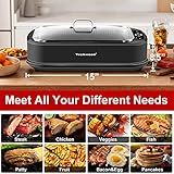 Techwood Indoor Grill Smokeless Grill, Electric Korean BBQ Grill with Glass Lid, Turbo Smoke Extractor Technology, Dishwasher-Safe Drip Tray & Nonstick Grilling Removable Plate, Black, 1500W