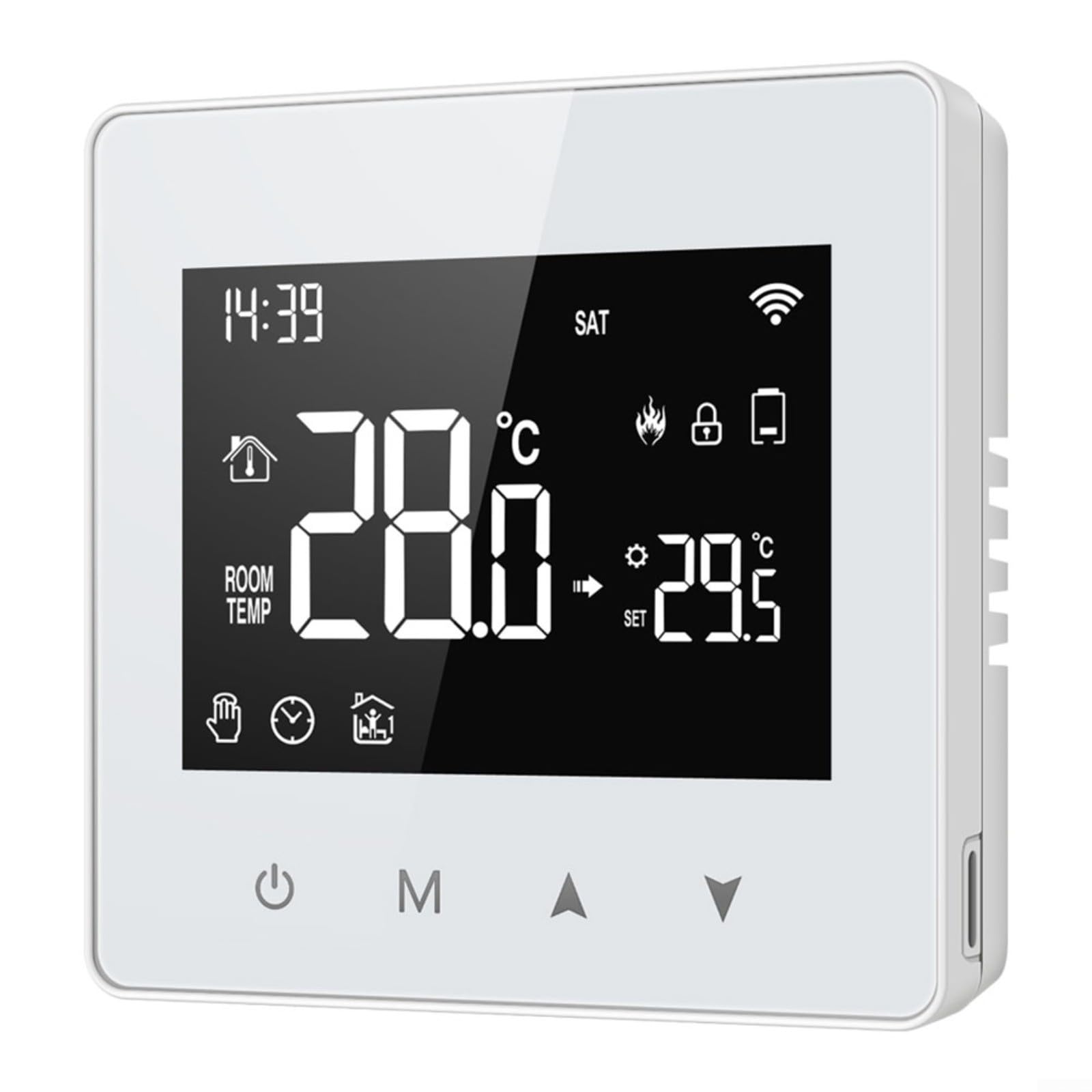 Thermostat Wi-Fi intelligent pour application Tuya, alimenté par piles, programmable hebdomadaire avec 6 fenêtres de temps, compatible avec chauffe-eau à gaz et eau, protection antigel, sécurité