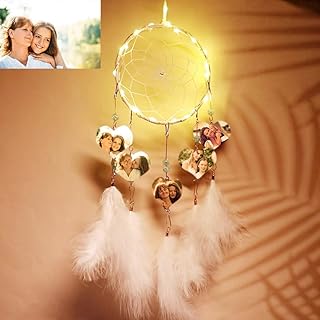 Photos personnalisées attrape-rêves décorations suspendues rétroviseur personnalisé balancent ornement mural pour la maison(Plume blanche)