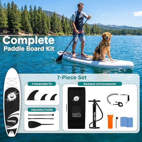 Image of SereneLife 10'6 inch Inflatable Stand Up Paddle Board with Premium SUP Accessories - 32 inch Wide Stable Design with Non-Slip EVA Deck Pad, for Youth and Adults, 350 lbs. Capacity