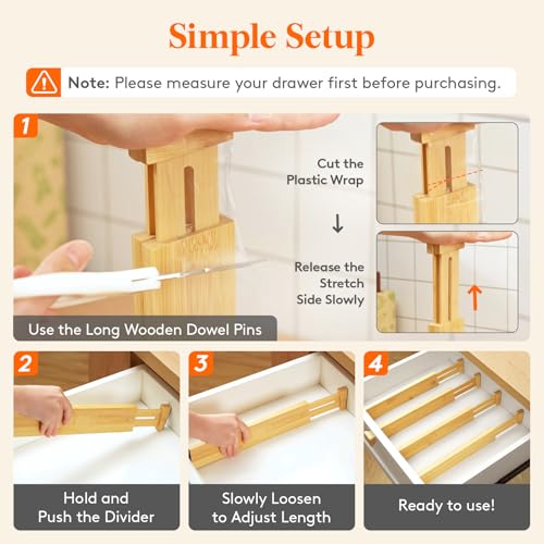 Lifewit 2.4" High 8 Pack Bamboo Drawer Dividers 33-42cm/13-16.5" Adjustable Wooden Drawer Organizer for Clothes/Utensils, Expandable Drawer Separator for Dresser/Kitchen/Bedroom/Office Organization - Image 5