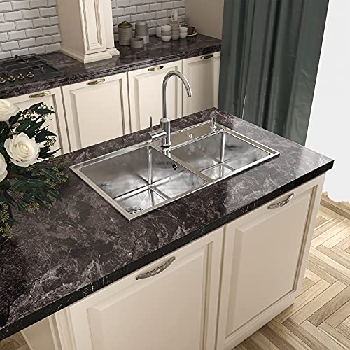 LaCheery Large Size 36"x160" Dark Emperador Marble Contact Paper Removable Countertop Contact Paper Waterproof Self Adhesive Wallpaper Peel and Stick Backsplash for Kitchen Cabinets Counter Top Covers - Thumbnail 3