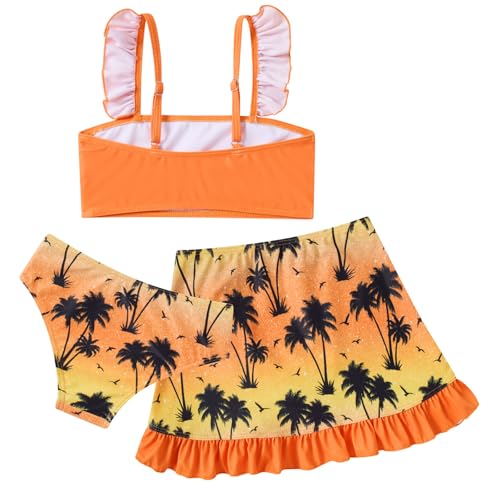 Image of ALISISTER Girls Swimsuit 3 Piece Bathing Suits Summer Bikini Tankini Sets with Cover Up Skirt for 4-12 Years