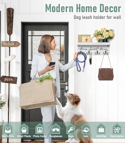 buways Key Holder Wall-Mounted Key and Mail Holder,Wooden Wall Shelf with Hooks with 4 Double Key Hooks - Image 3