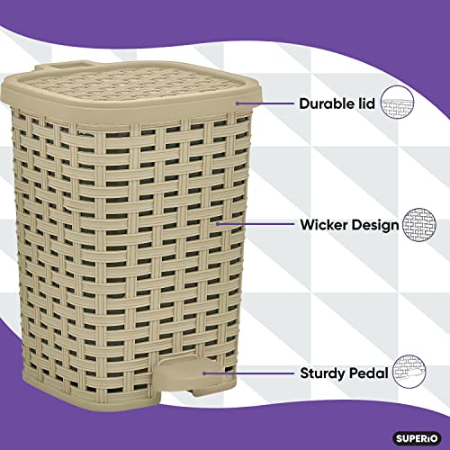 Image of Small Outdoor Trash Can with Lid for Dog-Poop 1.5 Gallon /6 L Mini Plastic Garbage Can with Foot Pedal for Bathroom, Bedroom, Office, Patio, Wicker Beige