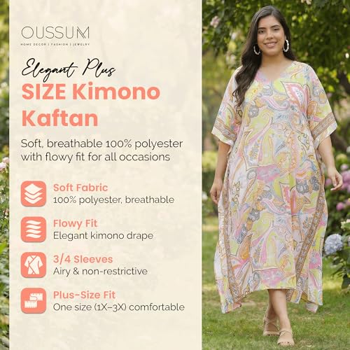 Image of Oussum Women Polyester Casual Long Plus Size Beach Caftan Cover Up Maxi Dress 1X-3X Summer Kaftan Dresses for Women