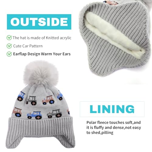 Image of ACTLATI Kids Beanie with Ear Flaps for Boys Girls Pom Knit Hats Fleece Lining Winter Outdoor Skull Snow Ski Cap Age 2-10