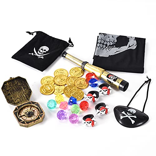 Juephe Kids Pirate Pretend Toys Set - Pirate Treasure Party Favors & Accessories Set for Birthday Supplies & Decorations